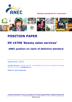 ANEC Position Paper: EN 16708 `Beauty salon services`