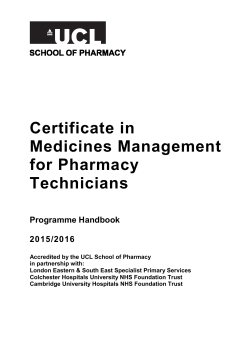 Certificate in Medicines Management for Pharmacy Technicians