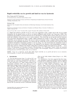 Rapid switch-like sea ice growth and land ice&ndash;&ndash;sea ice hysteresis