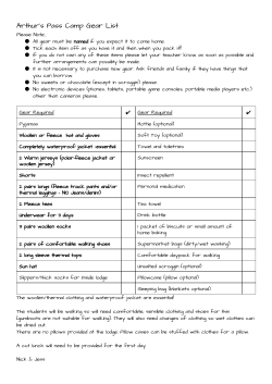 Arthur`s Pass Camp Gear List
