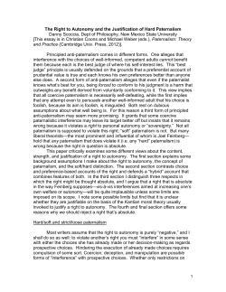 The Right to Autonomy and the Justification of Hard Paternalism