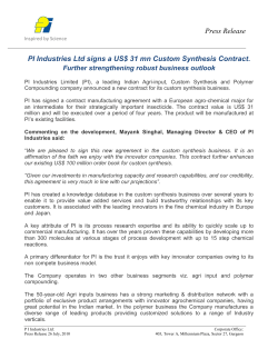 Press Release PI Industries Ltd signs a US$ 31 mn Custom