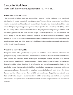 Lesson 10, Worksheet 1 New York State Voter Requirements