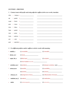 SUFFIXES + PREFIXES 1. Connect noun with prefix and