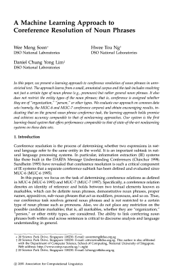 A Machine Learning Approach to Coreference Resolution of Noun