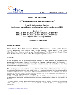 SCIENTIFIC OPINION 22 list of substances for food contact materials