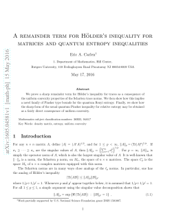 A remainder term for H\" older`s inequality for matrices and quantum
