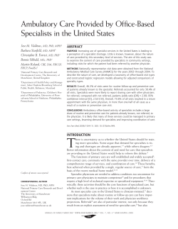 Ambulatory Care Provided by Office-Based Specialists in the United