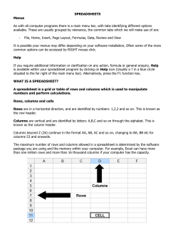 SPREADSHEETS Menus As with all computer programs there is a main