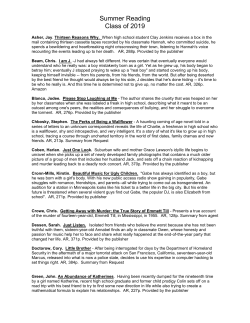 Summer Reading Class of 2019 - Norwich Technical High School