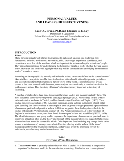 PERSONAL VALUES AND LEADERSHIP EFFECTIVENESS