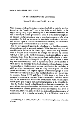 ON ESTABLISHING THE CONVERSE Robert K. MEYER