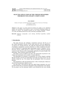 SELECTED APPLICATION OF THE CHINESE REMAINDER