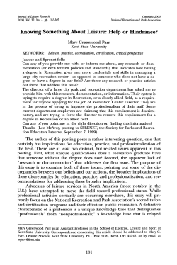 Knowing Something About Leisure - National Recreation and Park