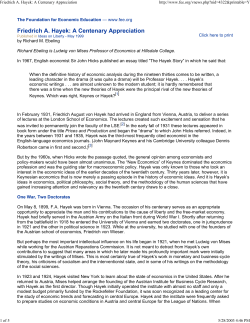 Friedrich A. Hayek: A Centenary Appreciation Richard M. Ebeling