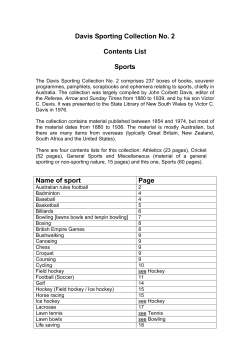 Davis Sporting Collection No. 2 Contents List Sports