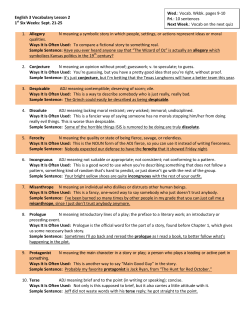 English 3, Lesson 2 Vocabulary Words and