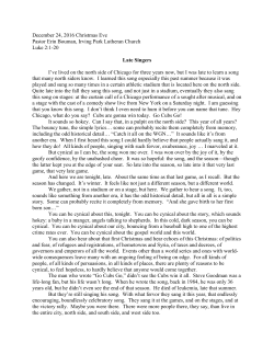 December 24, 2016 Christmas Eve Pastor Erin Bouman, Irving Park