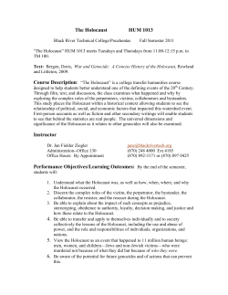 The Holocaust HUM 1013 Instructor Performance Objectives
