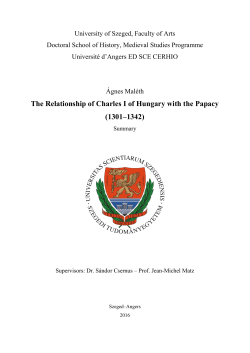 The Relationship of Charles I of Hungary with the Papacy