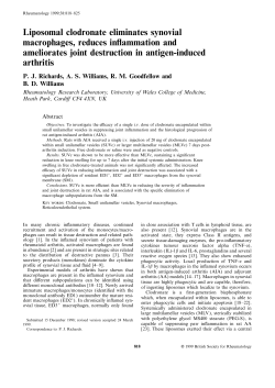 Liposomal clodronate eliminates synovial macrophages, reduces