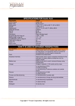 SPECIFICATIONS FOR Acetic Acid HOW IT IS USED IN DIFFERENT