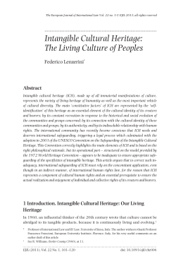 Intangible Cultural Heritage: The Living Culture of Peoples