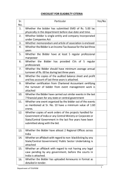 CHECKLIST FOR ELIGIBILTY CITERIA Sr. No. Particular Yes/No 1