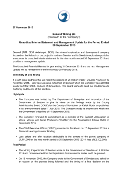 Beowulf Mining plc (&ldquo;Beowulf&rdquo; or the &ldquo;Company&rdquo;) Unaudited Interim