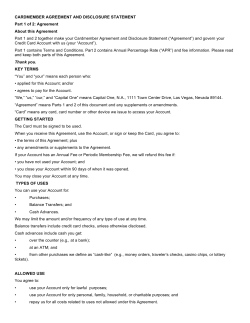 CARDMEMBER AGREEMENT AND DISCLOSURE STATEMENT