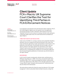 Client Update FCA v Macris: UK Supreme Court Clarifies the Test for