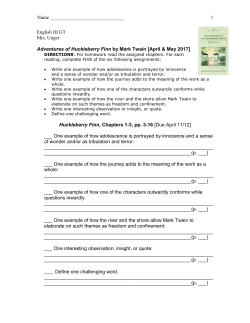 April and May 2017 Huckleberry Finn by Mark Twain WORKSHEET