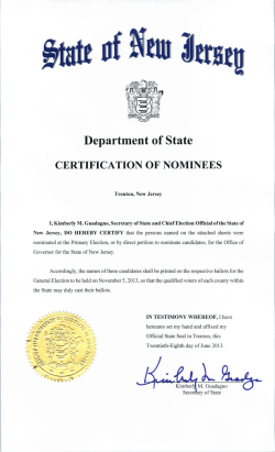 Certification of General Election Candidates for Governor