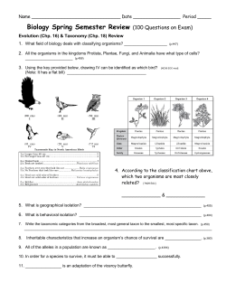 Biology Spring Semester REVIEW -100 Questions-