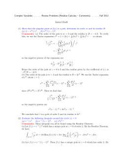 (Residue Calculus &ndash; Comments) . . . . . . . .Fall 2012 Initial Draft
