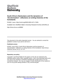 South Africa`s Bantustans and the dynamics of `decolonisation