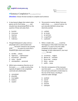 Sentence Completion 9 (low-advanced SAT level)