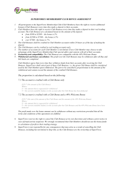 SUPERFOREX MEMBERSHIP CLUB BONUS AGREEMENT The