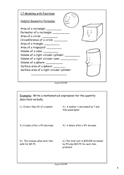 1.7 Modeling with Functions Helpful Geometry Formulas: Area of a