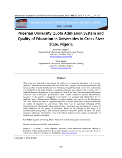 Nigerian University Quota Admission System and Quality of