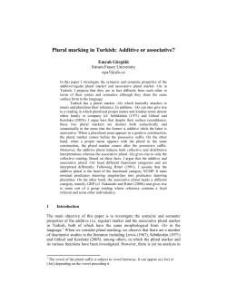 Plural marking in Turkish: Additive or associative?