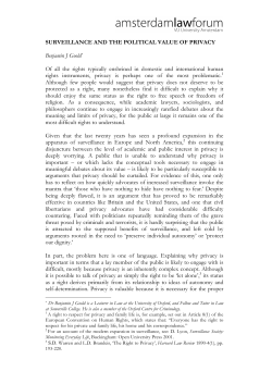 SURVEILLANCE AND THE POLITICAL VALUE OF PRIVACY Benjamin J Goold