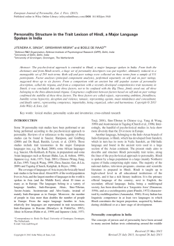 Personality Structure in the Trait Lexicon of Hindi, a Major Language