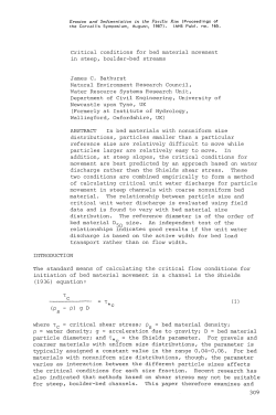 Critical conditions for bed material movement in