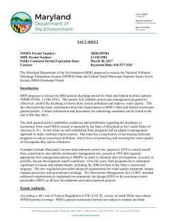 FACT SHEET NPDES Permit Number: MDR 055501 MDE Permit