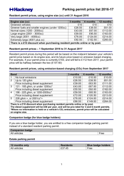 Parking permit price list 2016-17