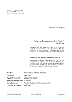 Safety Assessment &ndash; Part B