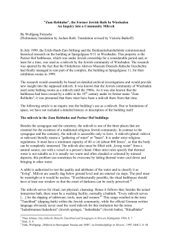 "Zum Rebhuhn", the Former Jewish Bath In Wiesbaden An Inquiry