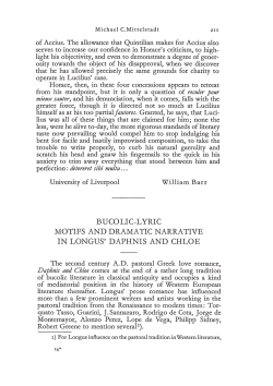 bucolic-lyric motifs and dramatic narrative in longus` daphnis and