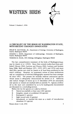 A Checklist of the Birds of Washington State, With Recent Changes